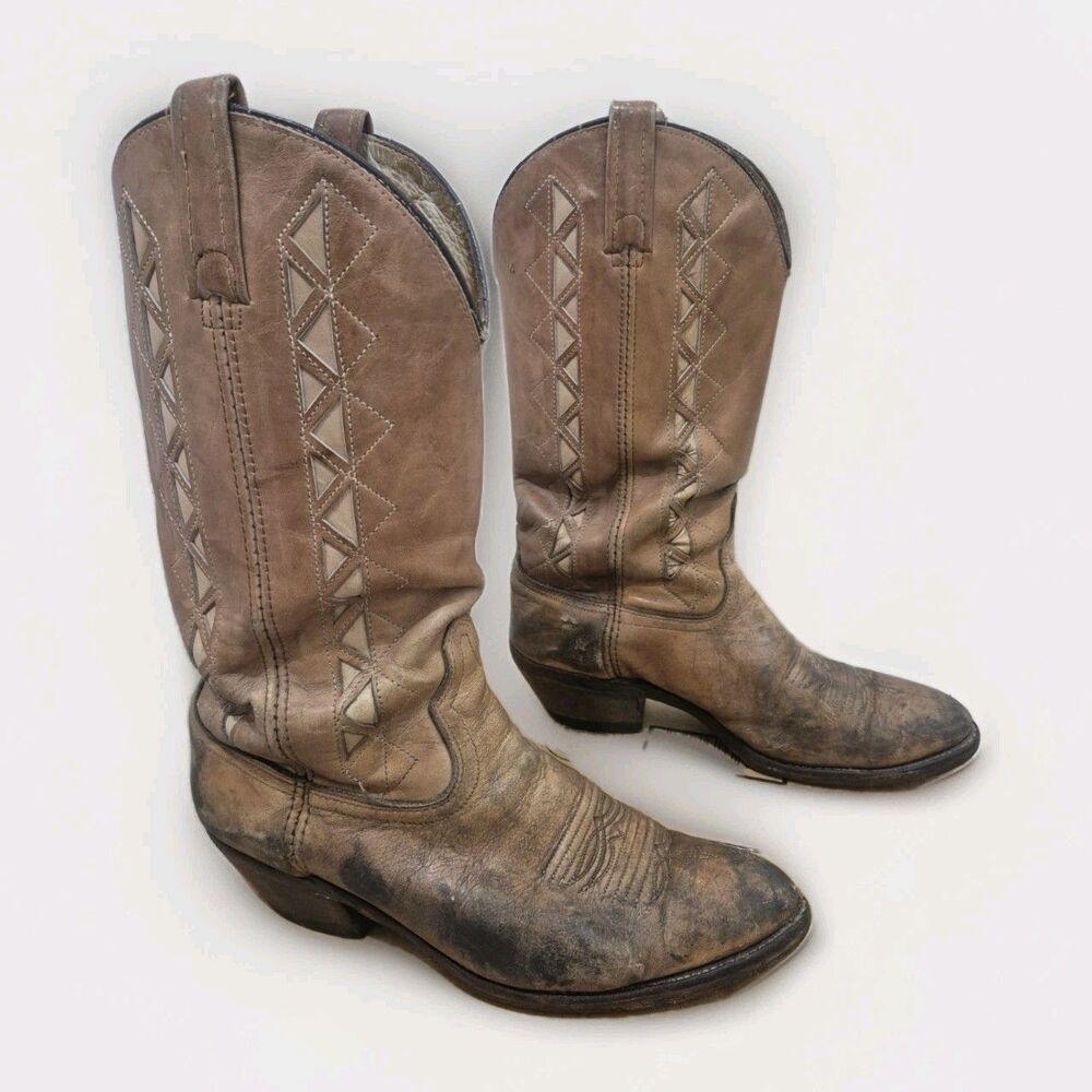 Acme Vintage Cowboy Boots Men's Size 8.5E Brown Inlay 87997 Western Rare
